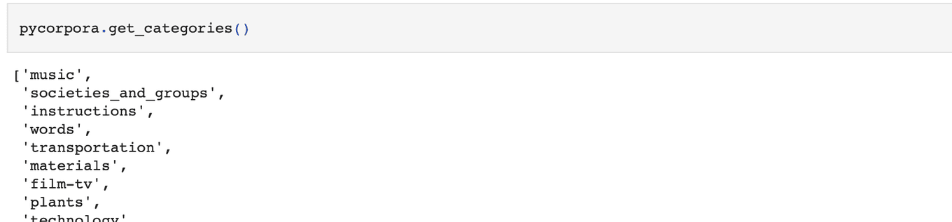 categories from pycorpora